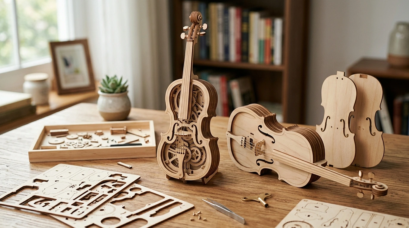 Magic Cello 3D Wooden Puzzle Music Box: Build & Play